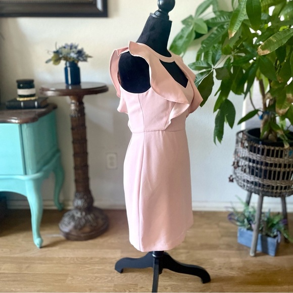 NWT BCBGeneration Cutout Ruffled Mini Sheath Dress Pink Rose Smoke Size 4 - Picture 5 of 9